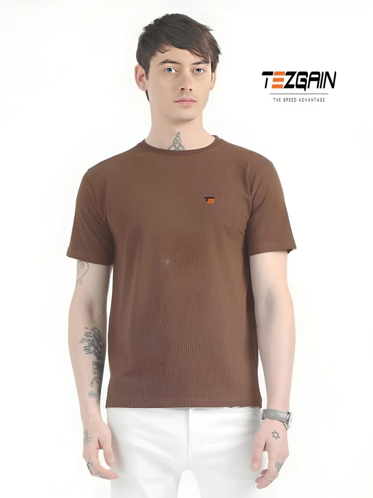 Tezgain ultra round nack tshirt -brown
