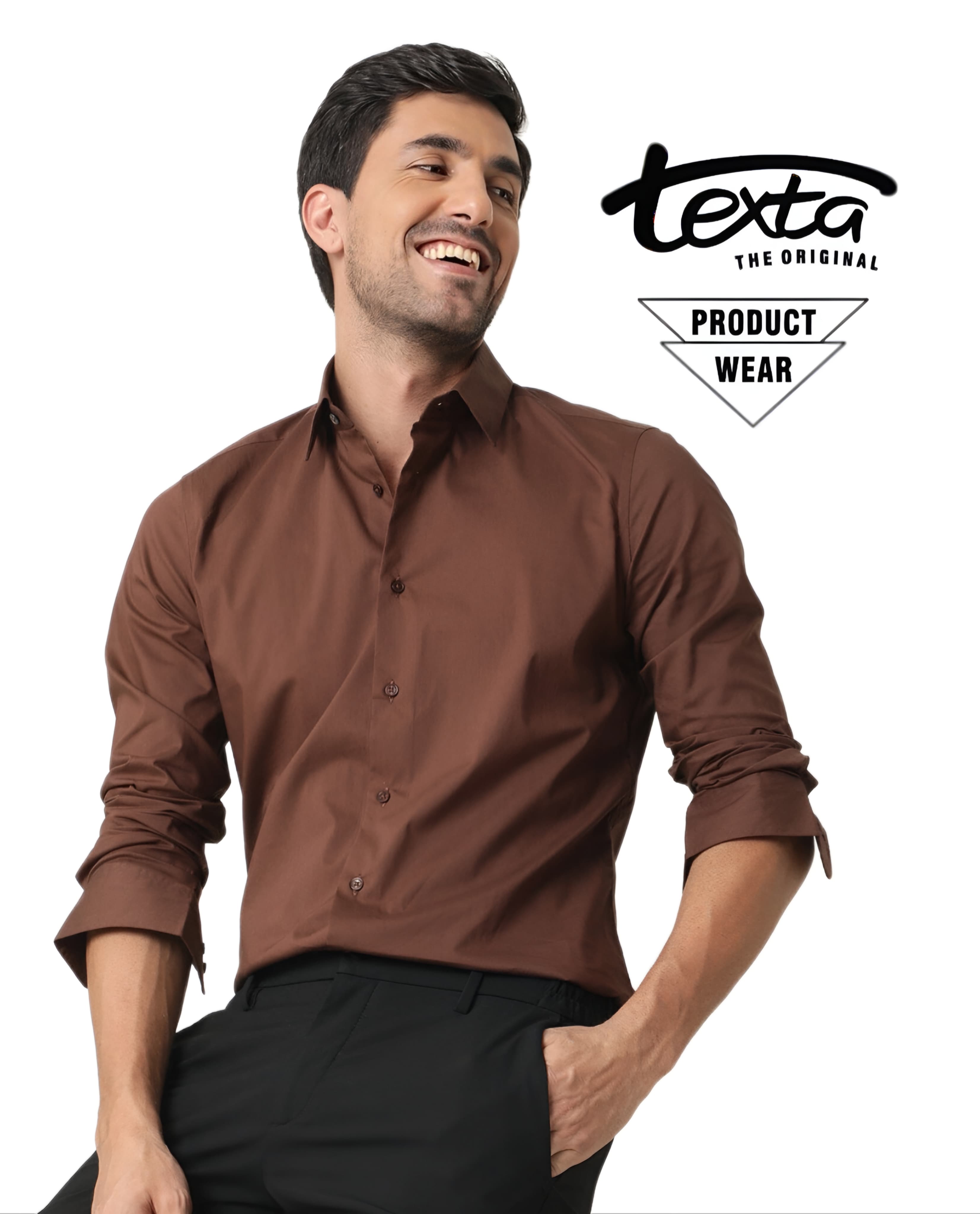 Man's solid formal shirt-brown