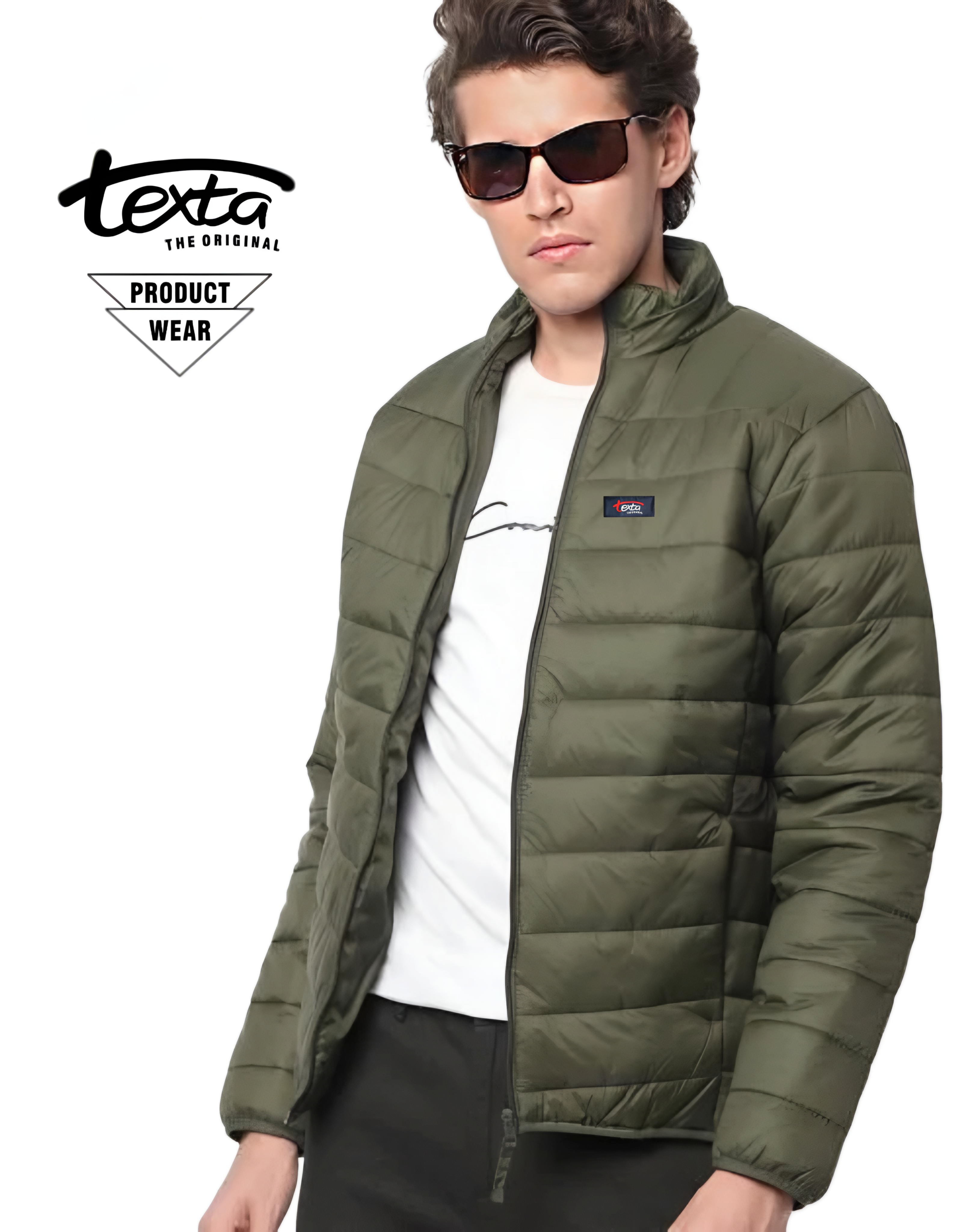 Man's solid padded jacket -olive green